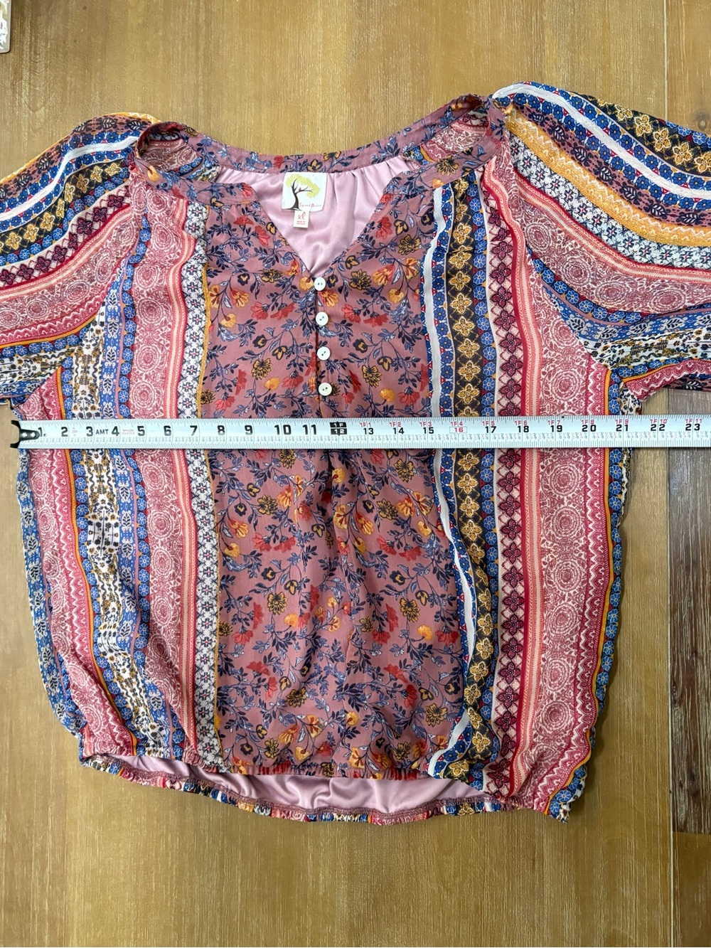 fig and flower Pink Mauve Multi-Print Boho Peasant Top - Picture 10 of 11